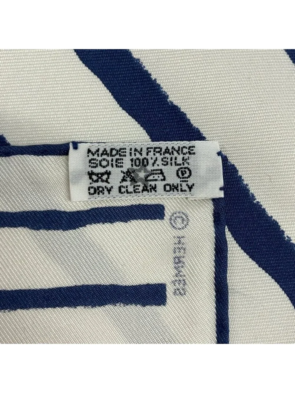 Hermes Scarf Petit Carre Gavroche White Navy Border Silk